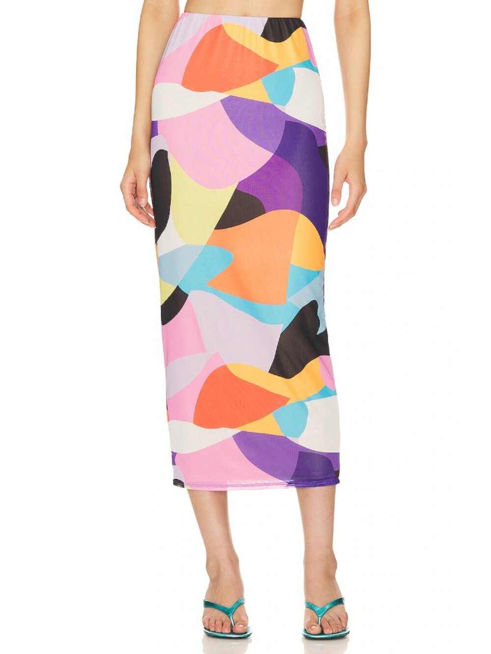 AFRM Colorblock Abstract Mesh Maxi Skirt Multicolor - Size L